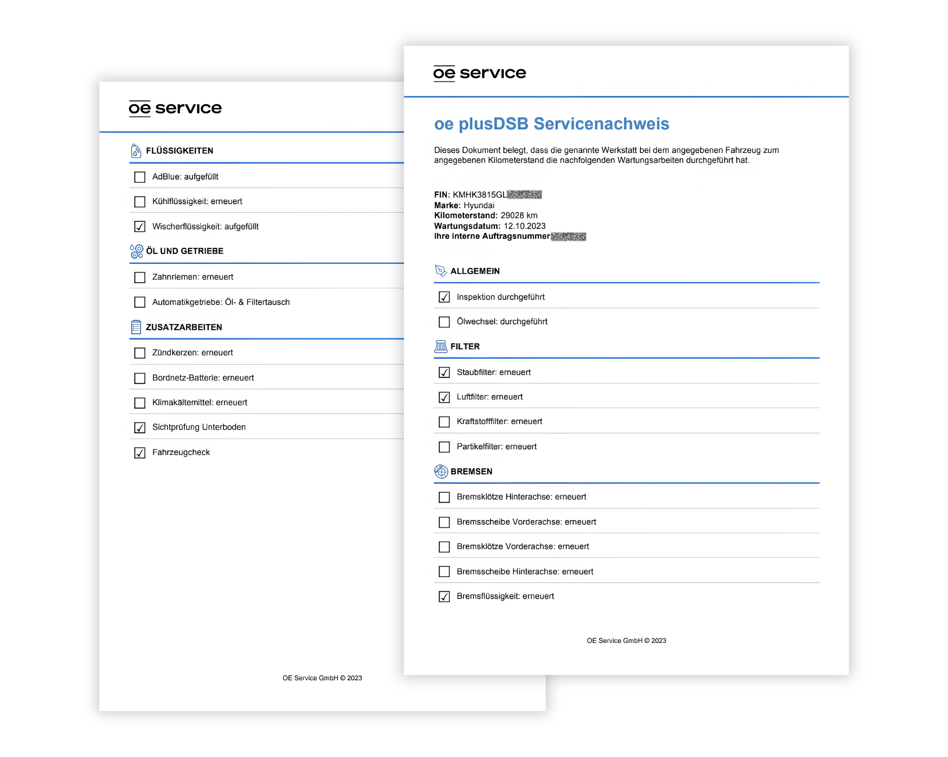 Screenshot einer Webseite mit dem Servicenachweis eines Fahrzeugs, mit Wartungshistorie für DR, einschließlich Servicedaten, Kilometerstand und durchgeführten Arbeiten bei jedem Besuch.